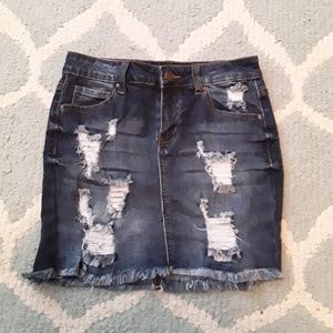 Papaya ripped jean skirt